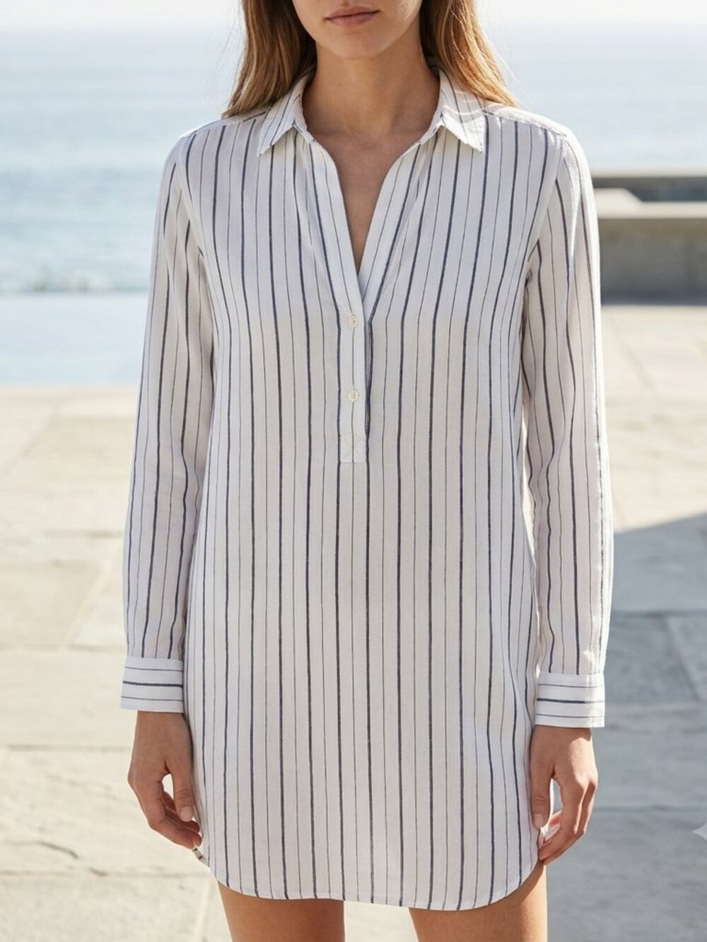 James Perse White Striped Popover Tunic Dress 0